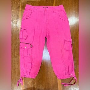 Ralph Lauren Black Label Women's Pink Cropped Cargo Pants Silk & Linen